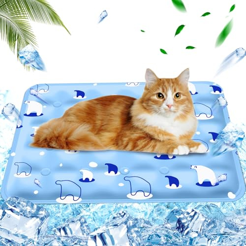 AHYDFSR Kühlmatte für Hunde - Hunde kühlmatte für Hund & Katze, Kühl Hundedecke, für Haustiere & Mensch, Hellblauer Eisbär, 40×50cm, M