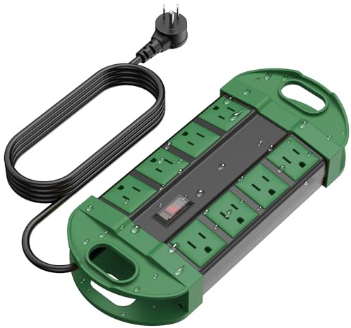 CCCEI Outdoor Power Strip Weatherproof with 8 Plug, Waterproof Extension Cord with Multiple Outlets, Christmas Exterior Garden Yard Surge Protector 6FT, Green.