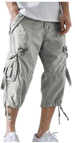 FASLOLSDP Short cargo pour homme, longueur genoux, pantalon 3/4, stretch, avec plusieurs poches zippées, short de travail, pantalon de randonnée, pantalon de cyclisme, gris clair, L