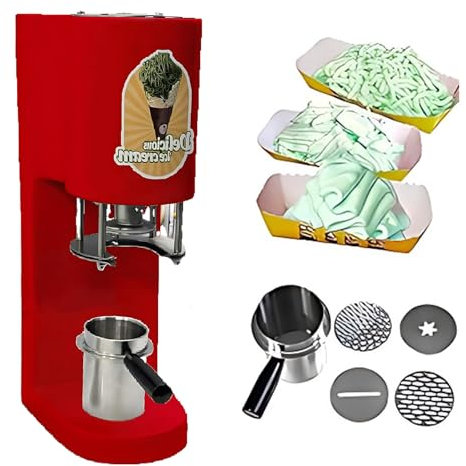 WEICNE Spaghetti Ice Cream Press Machine,Commercial Spaghetti Ice Cream Maker,4 Interchangeable Molds,11.8x7.9x22.4in,One-Touch Start,Easy To Clean,Red/White/Yellow,Red