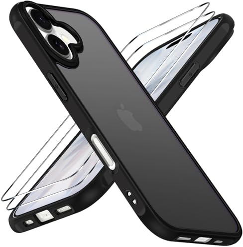 ivoler 3 in 1 Case for iPhone 17 with 2 Pieces Tempered Glass Screen Protectors, Military Standard Shockproof Cell Phone Case, Matte Translucent Anti-Fingerprint Protective Case,Black