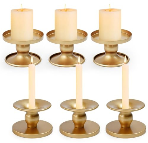 Huucozn Lot de 6 Bougeoirs Doré Chandelié Métal Bougoire Decoratif Chandelier Bougeoir Rétro en Or Chandelier de Mariage Décoration Noel Decoration Maison L’Avent Centre de Table Moderne