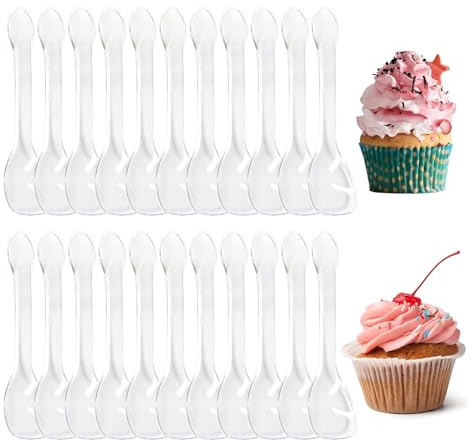 Reusable Dessert Spoons, Clear Mini Ice Cream Spoons, 10cm, Small Colorful Dessert Spoons for Dessert Cake Jelly Yogurt Pudding Mousse Party (White,100)
