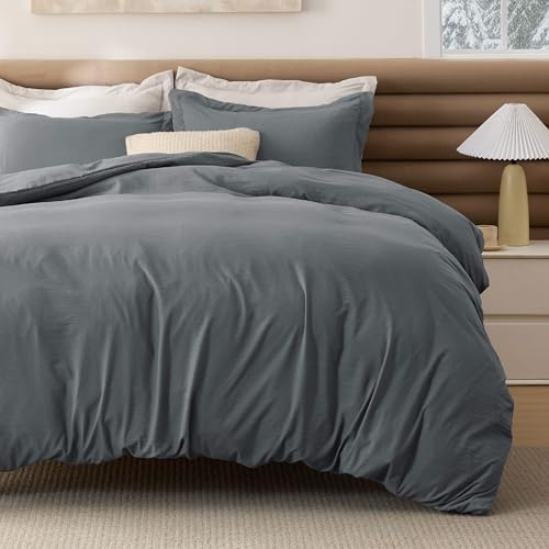 Bedsure Removable Cover with Comforter Duvet Insert King - 4 Pieces Dark Gray Prewashed Soft Bedding Set for All Seasons Use, Includes 1 Duvet Cover, 1 Comforter, 2 Pillow Shams
