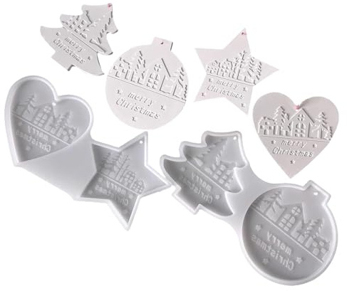 Moreeulsi Stampi natalizi per resina, ciondolo a forma di cuore, per Natale, antiaderente, per fondente, argilla, cemento, cera, cucina, porta, finestra, Halloween, compleanni, vacanze, matrimoni