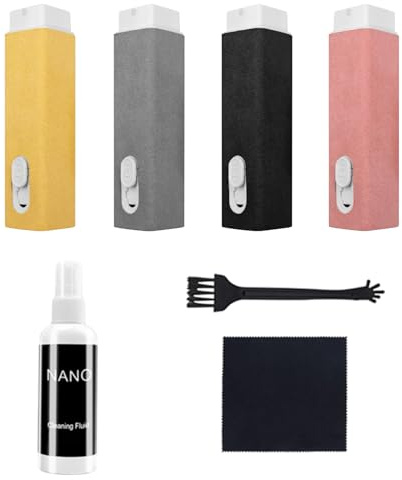 Lot de 5 nettoyants d'écran 3 en 1 - Spray nettoyant pour écran - Brosse, chiffon en microfibre, extracteur - Nettoyeur de téléphone - Vaporisateur anti-traces de doigts - Convient pour tous les