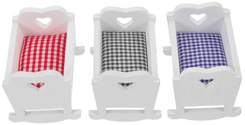 Toddmomy 3 Stück Maßstab Holzspielzeug Babybett Puppenmöbel für Spielzeugzimmer Puppenhaus Zubehör Weiß Blau