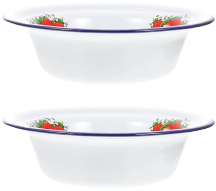 MOLUCKFU 2 pezzi Ciotole Zuppa Smaltate Stile Retrò Bacino Antiscivolo in Ferro Smaltato Grande Capacità Facili da Pulire per Casa e Conservazione Alimenti