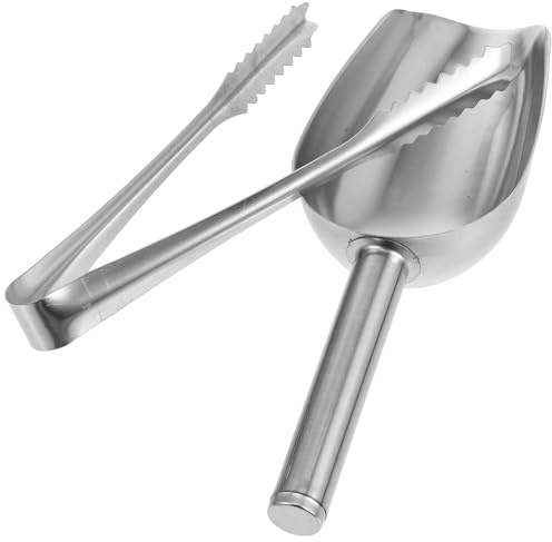 FELTECHELECTR 2Pcs Stainless Steel Ice Tongs and Scoop Set with 8-Inch Ice Shovel and 6-Inch for Bar and Kitchen Metal Food Serving Scoops for and Buffet Use