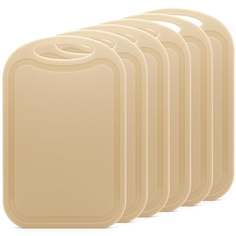 RUNYU Juego de 6 tablas de desayuno de plástico con surco y asa, 25 x 16 cm, aptas para lavavajillas, tabla de cortar de plástico, para frutas y verduras, sin BPA