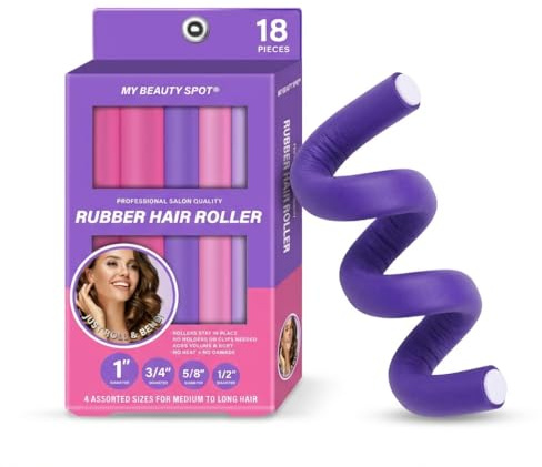 My Beauty Spot Flexi Rods Foam Hair Rollers -1/2 5/8 3/4 1 Diameter- Professional Salon Quality 18 Pcs Rubber Hair Rollers for Long, Medium, and Short Hair, Hair Curlers to Sleep in for Women