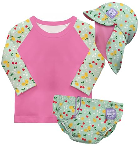 Bambino Mio, Set da nuoto per bambini piccoli riutilizzabili con protezione UPF 40+ (1 a 2 anni & FRUTTA SUCCOSA) | Include: 1 pannolino da bagno, 1 maglietta da bagno, 1 cuffia