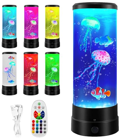 BORDEAG Quallen Lampe, Quallen Lavalampe Mit 17 Farben 4 Lichtmodi Fernbedienung, Jellyfish Lamp, Quallen Aquarium Lampe, Lavalampe, Fantasy Quallen Lavalampe Für Büro Zuhause Deko