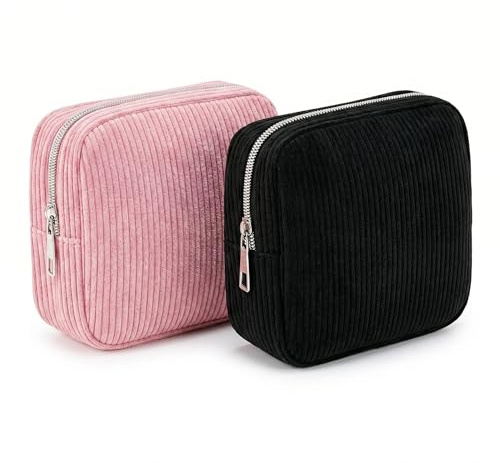 Larfraecy 2 Pack Period Bag for Girls, Sanitary Pad Storage Pouch Small Makeup Bag for Girls Women Travel School First Period Kit for Girl Gift for Daughter Friend (Pink+Black)