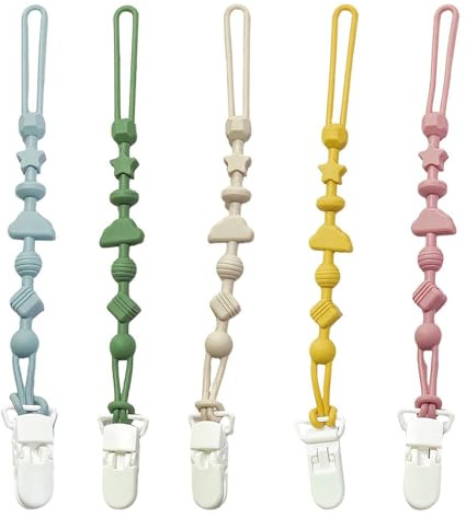 COACOM Lot De 5 Attache-Sucettes, Outils De Dentition, Sucettes en Silicone De Qualité Alimentaire, Outils De Dentition Portables De Voyage.