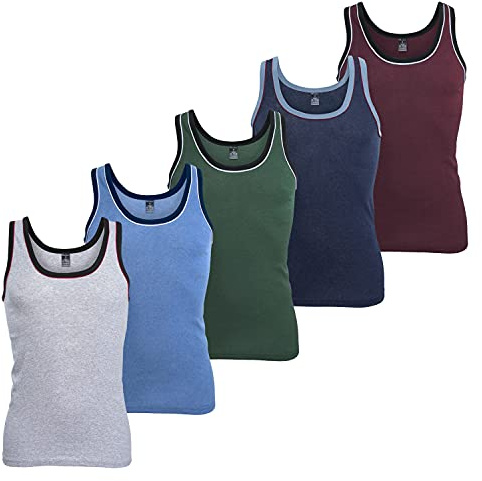 MT Herr Melange linne (5-pack) bomull finribbad undertröjor ärmlös, Mix, M
