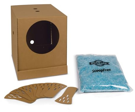 PetSafe Caja de Arena desechable para Gatos, diseño Plegable Cubierto para Viajes, de The Makers of ScoopFree, Caja de Arena autolimpiable, Incluye Arena para Gatos de Cristal Azul Original de 4.4