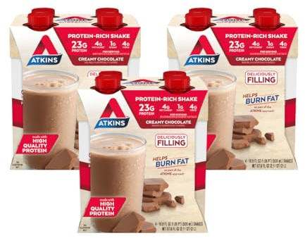 Atkins Creamy Chocolate Meal Size Protein Shake, 23g Protein, Low Glycemic, 4g Net Carb, 1g Sugar, Keto Friendly, 12 Count