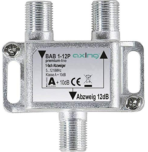 Axing BAB 1-12P 1-fach Abzweiger 12dB Kabelfernsehen CATV Multimedia DVB-T2 Klasse A+, 10dB, 5-1218 MHz metall