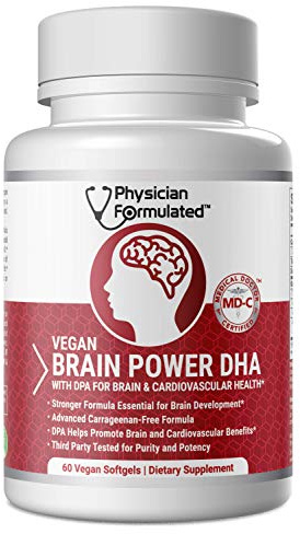 Physician Formulated Vegan DHA for Brain and Prenatal 100% Algae Based Omega 3 Essential Fatty Acids with NO Carrageenan, NO Vegetable Oil Plus 2500mcg Astaxanthin