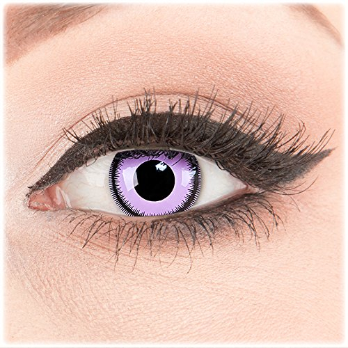 Farbige Kontaktlinsen zu Fasching Karneval Halloween 1 Paar Crazy Fun lila 'Purple Lunatic' mit Kombilösung (60ml) + Behälter in Topqualität von 'Glamlens' ohne Stärke