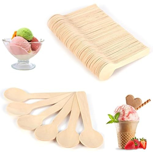 Nikou Holzlöffel, 100 Stücke Einweg-Löffel Schnupperlöffel | 10cm Flach Einwegbesteck Holz Löffel Eiscreme Teelöffel Besteck