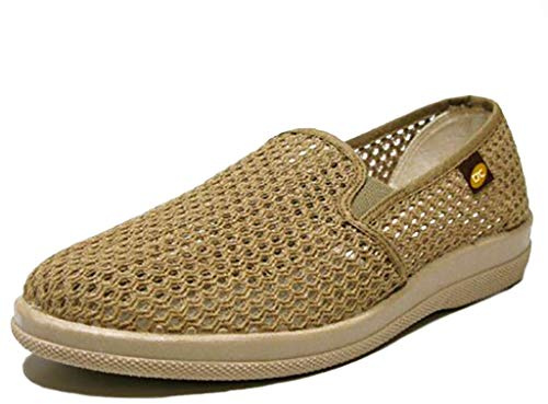 Zapatilla Hombre Calle Tipo Mocasin Pala Perforada en Rejilla de la Marca DOCTOR CUTILLAS en Tejido Color kaky Piso de Goma Antideslizante - Ancho Especial - 21102-252 (40 EU, kaky)