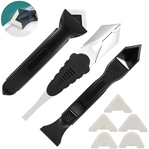 Silikonschaber, 3-in-1 Set Silikonentfernungs-Schaber, Abdichtungs-Set, mit 4 austauschbaren Pads, für Badezimmer, Küche, Theke, Spüle, Schwarz
