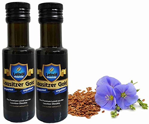 Leinöl Lausitzer Speiseleinöl Lausitzer Gold 2 x100 ml ungefiltertes Premium Leinöl kaltgepresst und frisch abgefüllt
