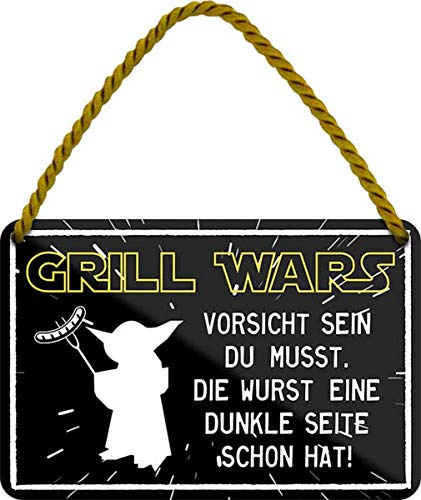 WOGEKA ART Retro Blechschild - Grill Wars - witziger Spruch als Geschenk-Idee zum Geburtstag Weihnachten zur Dekoration 18x12 cm Vintage-Design Hänge-Schild aus Metall HS511