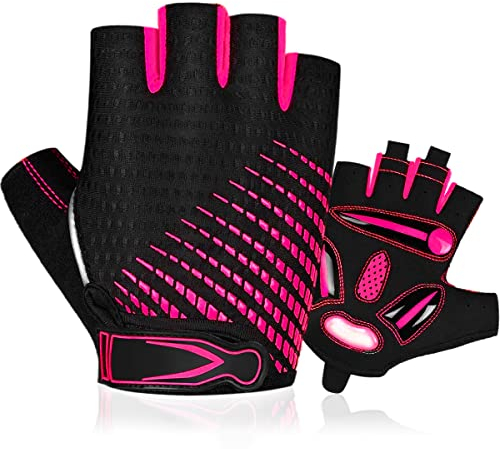 BTNEEU Fingerlose Fahrradhandschuhe mit Gel Halbfinger Radsport Handschuhe für Damen und Herren, Atmungsaktiv Rutschfestes Rennrad Handschuhe Männer für Mountainbike Training Fitness Sport (Rosa, M)