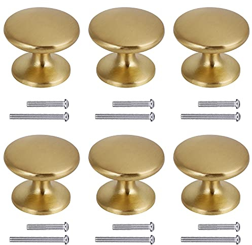 BIGLUFU Boutons de Porte Rond Boutons de Tiroir 27mm Poignées de Meuble pour Placard Armoire Cuisine (6, or)