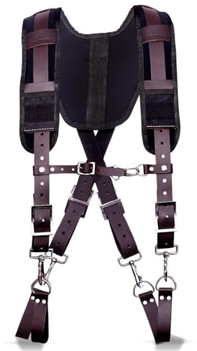 Ap Leather PRO-01 Werkzeuggürtel aus Leder für Herren, Werkzeuggürtel mit Hosenträgern, Komfort-Rückenstütze mit Edelstahlschnalle für Konstruktion, Rahmen (Schokoladenpolsterung, extra groß)