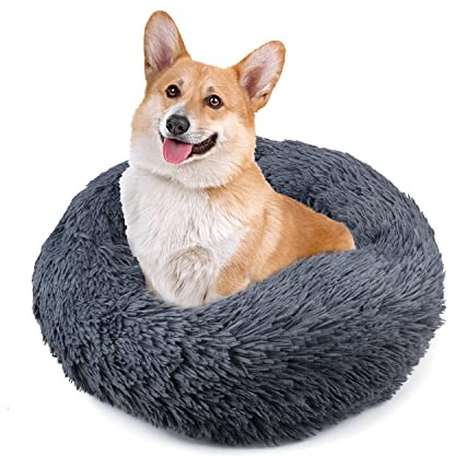 UUEMB 70cm Rund Hundebett Katzenbett, Plüsch Flauschig Hundekorb Katzenkissen Kuscheliges Donut, Waschbar Warm Hundekissen für Mittelgroße Hunde, Katzen und Andere Haustiere (Dunkelgrau)