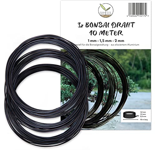 HappySeed Alambre para bonsái de 30 m de aluminio anodizado, color negro, esencial para la forma deseada de tu bonsáis, ideal para alambre de árboles y plantas (juego de 3)