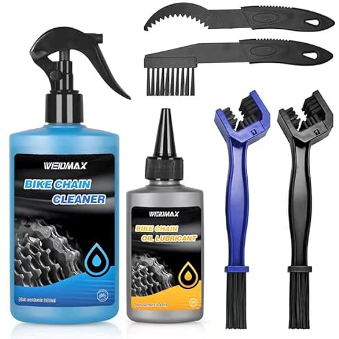 Bike Chain Cleaner, WEIDMAX 6 in 1 Bicycle Cleaning Kit 100ml Chain Lube and 300ml Cleaning Spray Bike Chain Lubricant with Brushes Cycling Maintenance, Suitable for All Types of Bike