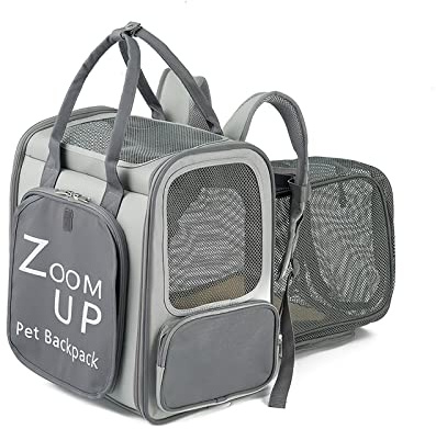 Galatée Haustier-Tragerucksack, Erweiterbarer Katzenrucksack, Tragbarer, Atmungsaktiver Rucksack Mit Mesh-Öffnung, Welpentragetasche, Ideal Zum Wandern, Reisen Im Freien(Hellgrau)