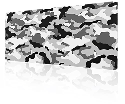 Camouflage Camo Gaming Mouse Pad XL Black White Gray Extended Big Large Desk Mat Non-Slip Rubber Base Stitched Edge Long Keyboard Mousepad for PC Computer Laptop,31.5×11.8 Inches