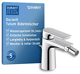 Duravit Tulum Einhebel-Bidetarmatur (Auslauf Höhe 83 mm), Bidetmischer mit Zugstangen-Ablaufgarnitur, Chrom