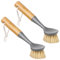 Wress 2x Wooden Dish Brush Bamboo Washing Up Kitchen - Scrubbing Brush for Pans Dishes Pots Sink Cleaning - Scrubber Brush Non-Scratch with Odorless Bristles, Brown, Grey