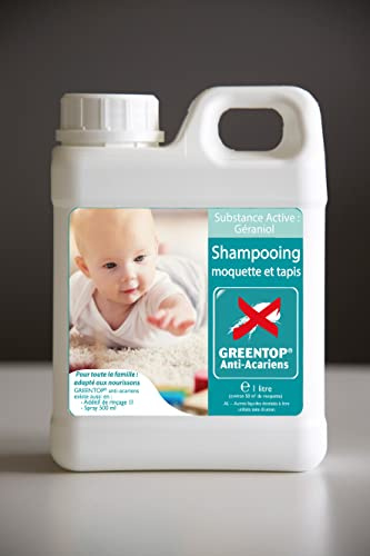 Greentop, Shampooing Anti-Acariens pour Textiles, 1L, Actif d'inspiration Végétale Non Neurotoxique, Adapté aux Nourrissons