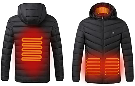 Beheizbare Jacke Beheizte Jacke mit Kapuze, Winter Outdoor Elektrische Heizung Mantel USB Softshell Winterjacke Elektrische Jacke mit 3 Temperaturstufen Heizweste Outdoorjacke (Ohne Powerbank)