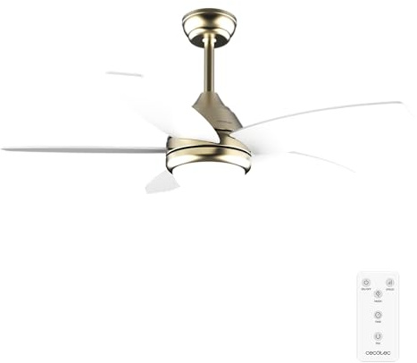 Cecotec Deckenventilator EnergySilence Aero 4200 GoldLightWood, 106 cm | LED-Licht, 3 Lichtfarben, Fernbedienung, Timer bis 8 Std., 3 Stufen, 53 W Motor, 5 Rotorblätter, Sommer-/Winter-Funktion
