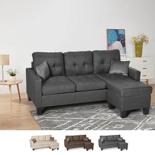 Produce Shop Divano Moderno angolare 3 posti Pouf 2 Cuscini Soggiorno Remissus - Grigio