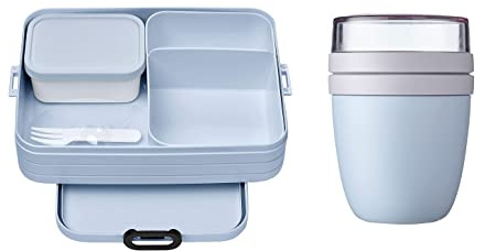 Mepal Take a Break 2-Piece Lunch to Go Set, Large, Lunch Box with Lunch Pot, Practical Cereal Cup, Lunch Box with Compartments, Suitable for up to 8 Slices of Bread, Old Nordic Blue