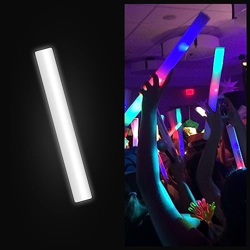 Promotional Party Sticks Foam Glow Sticks Bulk - 100 White Foam Light Up Sticks and LED Foam Sticks - 100 Reusable 16 Light Up Foam Sticks White Foam Glow Sticks for Wedding, Parties, and Dancing