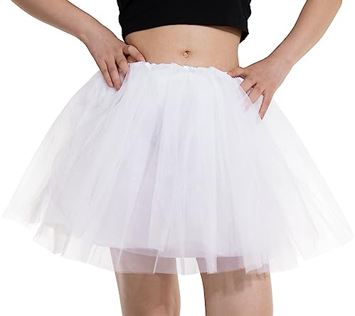 DGSHIRLDJO Jupe Tutu pour Femmes, Jupe Vintage en Tulle élastique à 4 Couches pour Adultes et Adolescentes, Jupe de Ballet, Jupe de Danse pour Le Costume d'halloween (Blanc)