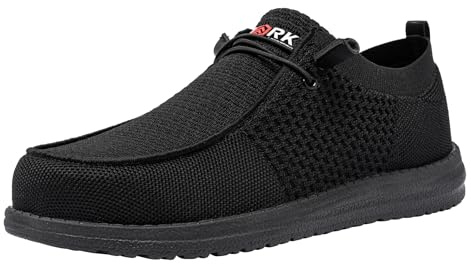 LARNMERN Slip On Steel Toe Shoes Men Lightweight Comfortable Walking Sneakers Safety Work Steel Toe Loafers(11 Men, Black)