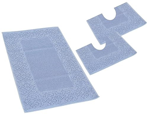 Casatessile Barocco Set 3 Pezzi Tappeti Bagno In Cotone Azzurro