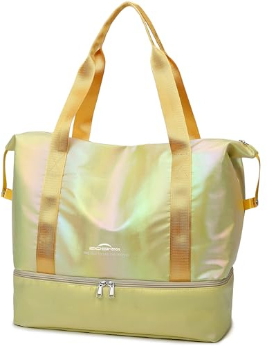 ZIOSINM Reisetasche Damen Sporttasche Reisetasche Handgepäck Tasche, 36L Klein Weekender Damen mit Schuhfach & Nassfach, Schwimmtasche Trainingstasche Saunatasche Fitnesstasche (Gelb)